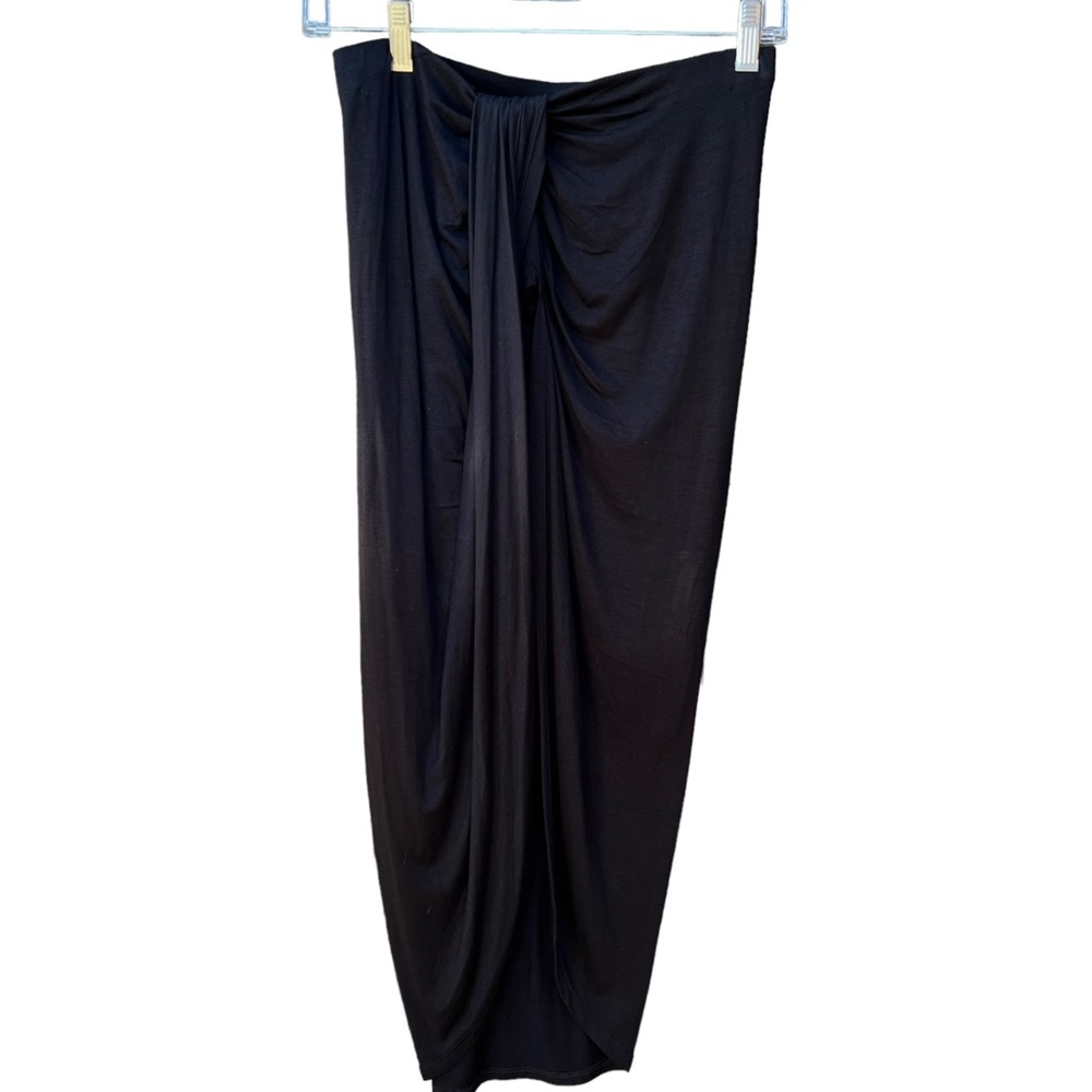 Izzy & Me | Black Casual Tulip Silhouette Skirt High-Low Drape Wrap style